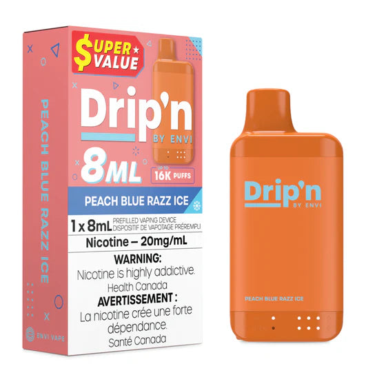 Drip'n by Envi 8ML Disposable Vape 16k Puffs-Peach Blue Razz Ice 20MG