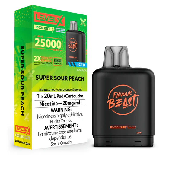Level X Boost G2 25000 Puffs Pod-Super Sour Peach Iced 20MG