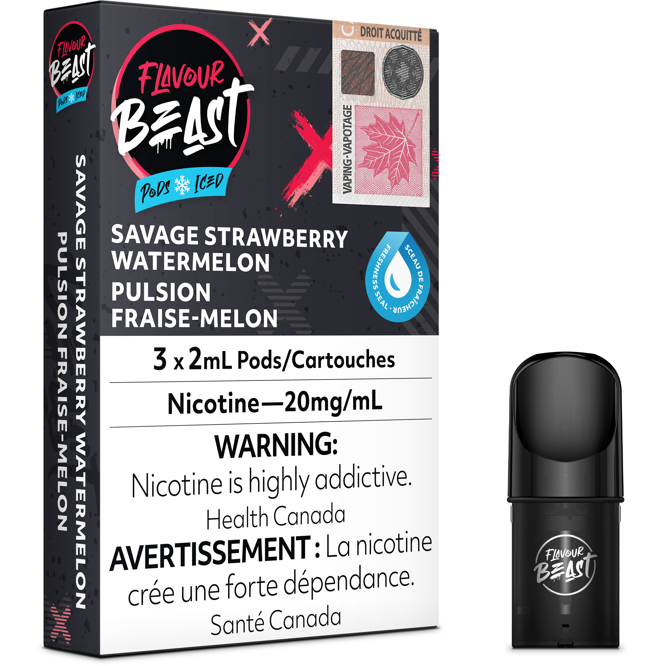 FLAVOUR BEAST POD PACK - SAVAGE STRAWBERRY WATERMELON ICED *NEW*