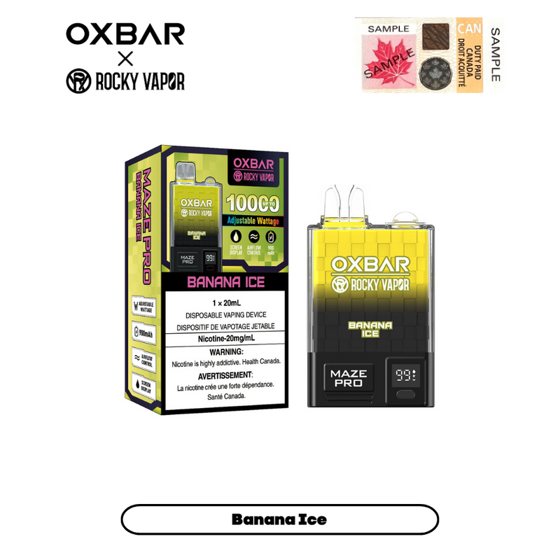 Vape jetable rechargeable OXBAR X Rocky Vapor Maze Pro 10 000 bouffées.