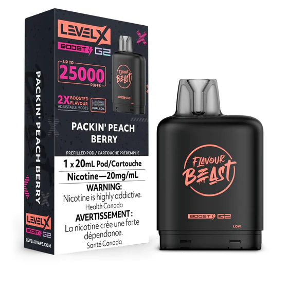 Level X Boost G2 25000 Puffs Pod-Packin' Peach Berry 20MG